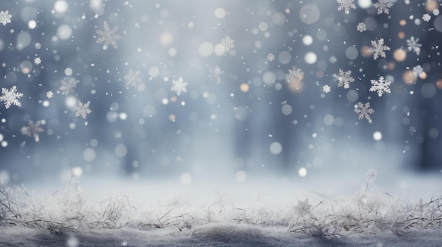 winter background with falling snow and bokeh christmas background