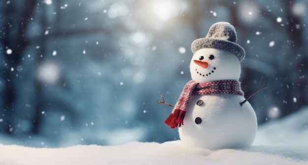 Winter background with snowman Illustration AI GenerativexA