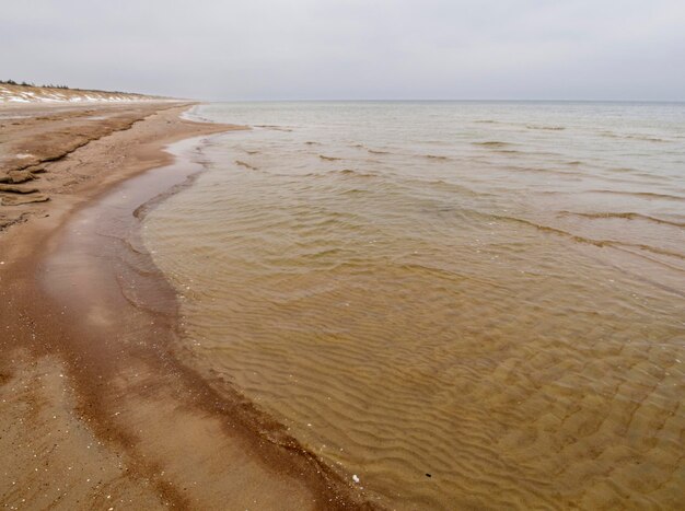 Winter beach on the Curonian Spit in cloudy weather in Lithuania