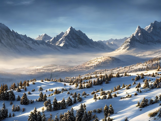 In the winter, the beautiful mountains exude a sense of mystery.