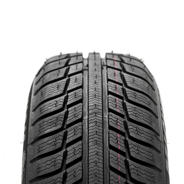 Winter Car tires close-up wheel profile structure on white background