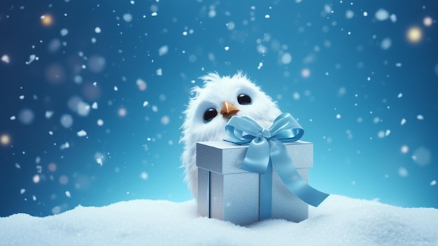 Winter card with bird and gift box