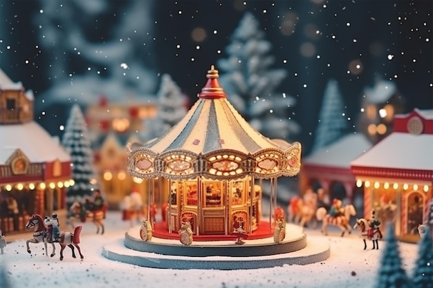 winter christmas eve scene with traditional miniature village houses