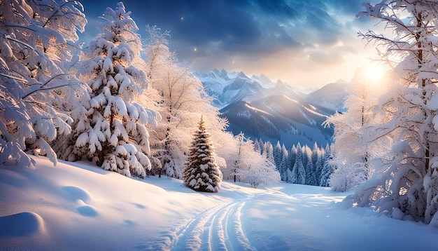 Winter christmas landscape background with snow