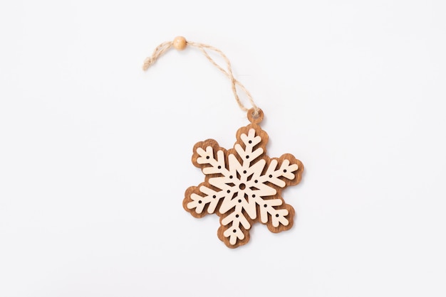 Winter,Christmas, New Year wooden decoration  snowflake, star. Isolated on white 