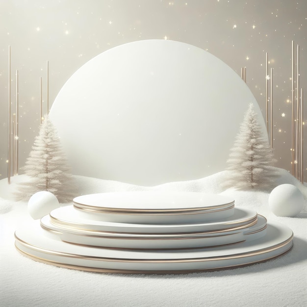 Winter christmas Podium for product display abstract background pedestal for social media post