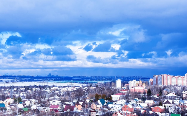 winter city top view skyline with city Winter time town Bsckground