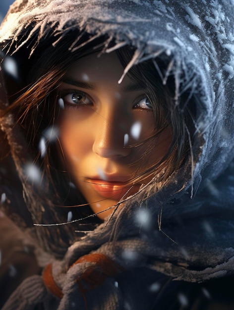 Winter close up photo Volumetric Lighting ultrawide shot sharp hyperrealistic reflection