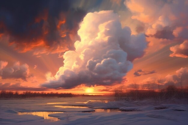 Winter Clouds Against a Warm Sunset Glow