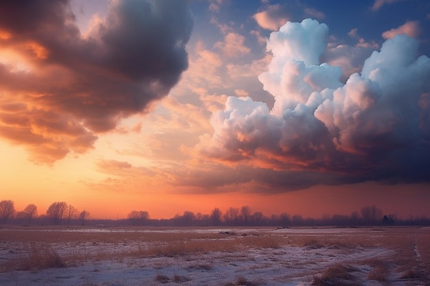 Winter Clouds Against a Warm Sunset Glow