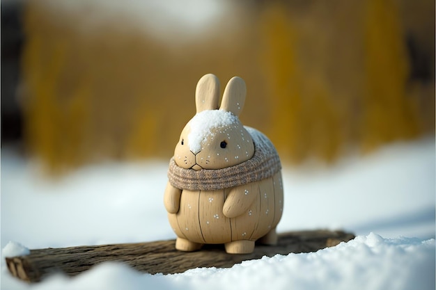 winter cute rabbit wooden toy