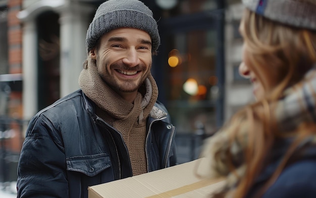 Photo a winter delivery of joy in a city street