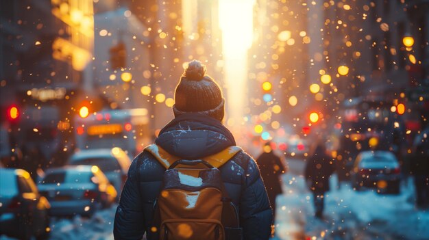 Winter Evening Commute in Snowy City