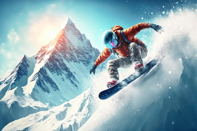 Winter Extreme athlete Sports ski jump on mountain Generative Ai