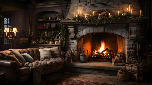 Winter Family Dinner by the Fireplace