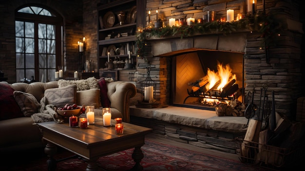 Winter Family Dinner by the Fireplace