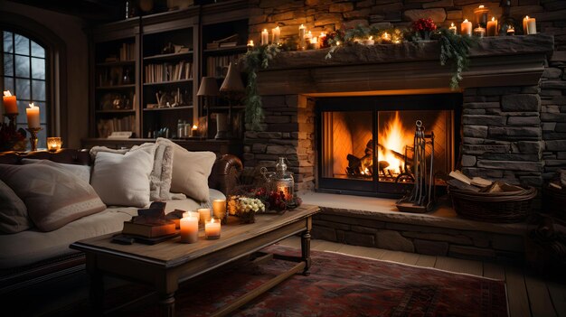 Winter Family Dinner by the Fireplace