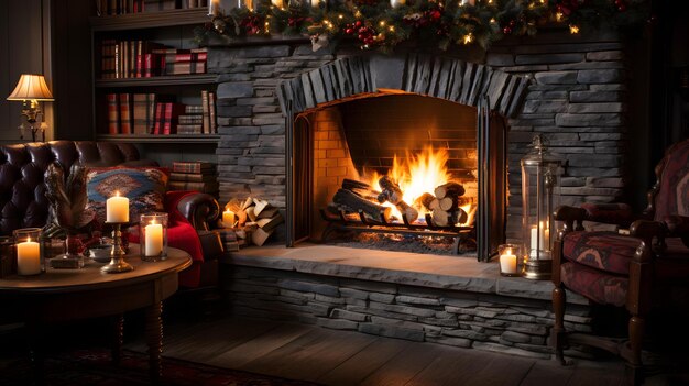 Winter Family Dinner by the Fireplace