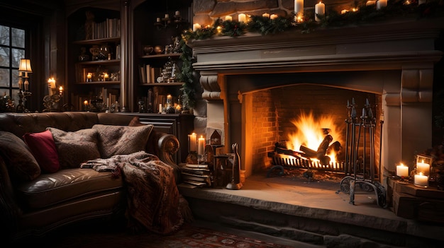 Winter Family Dinner by the Fireplace