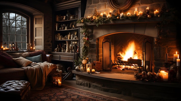 Winter Family Dinner by the Fireplace