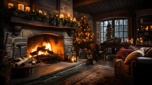 Winter Family Dinner by the Fireplace