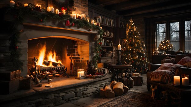 Winter Family Dinner by the Fireplace