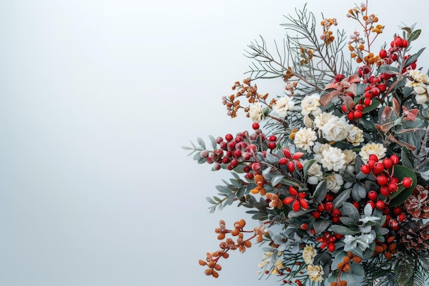 Photo winter floral bouquet isolated on solid background with copy space