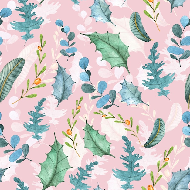 Winter floral watercolour seamless pattern.