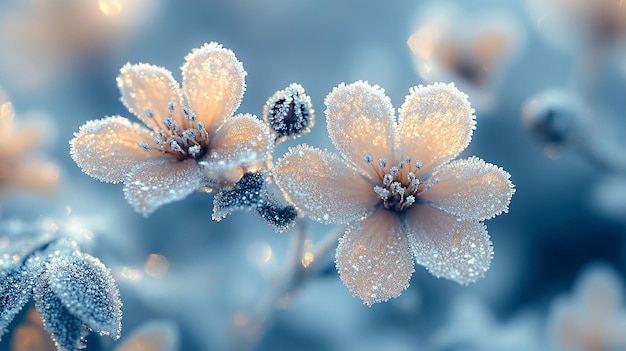 Photo winter flowers in a frozen field with frost glistening on delicate petals ideal for serene naturethemed digital backgrounds