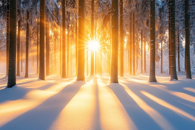 Photo winter forest clearing with snow and sunlight