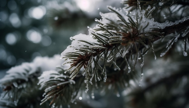 Winter forest coniferous trees snow covered branches generated by AI