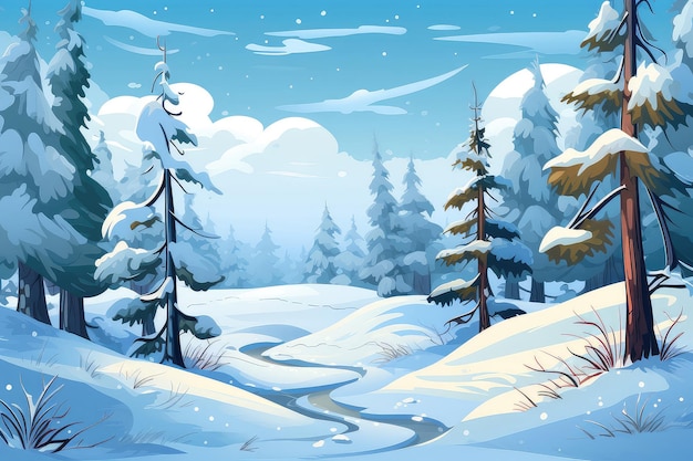 Winter forest landscape illustration