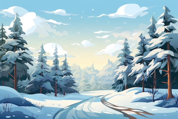 Winter forest landscape illustration