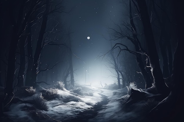 Winter forest moon Generate Ai