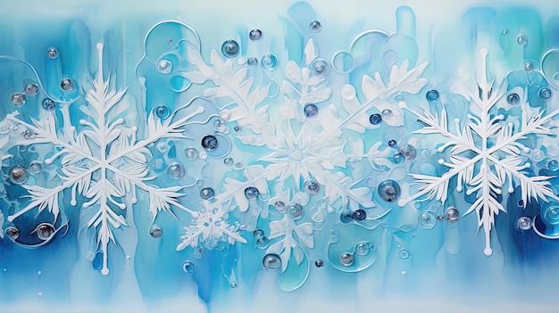 Winter frozen blue background with snowflakes Generative AI