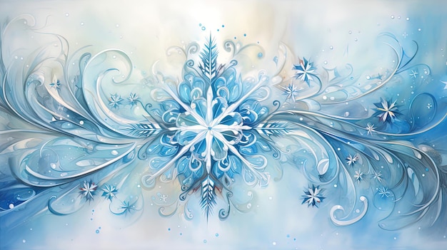 Winter frozen blue background with snowflakes Generative AI