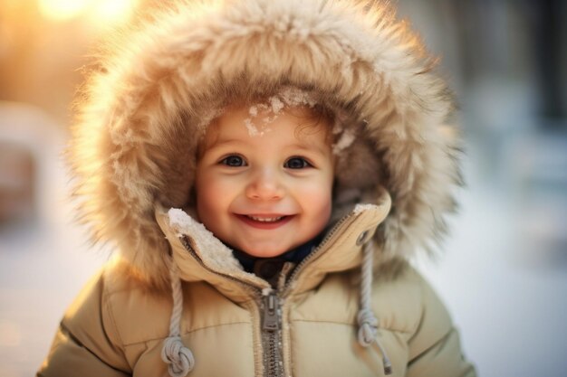 Winter Fun Happy Boy in Warm Clothes