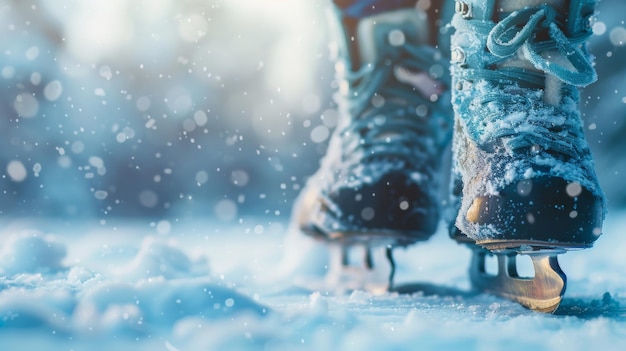 Photo winter ice skates with snowflakes cold blue tones