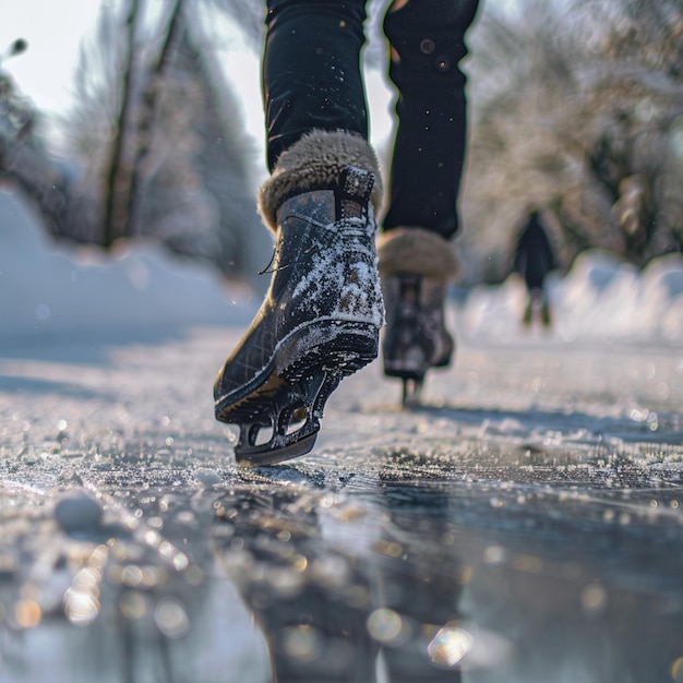 Winter Ice Skating in Lithuania Snowy Street Scene with Person Walking