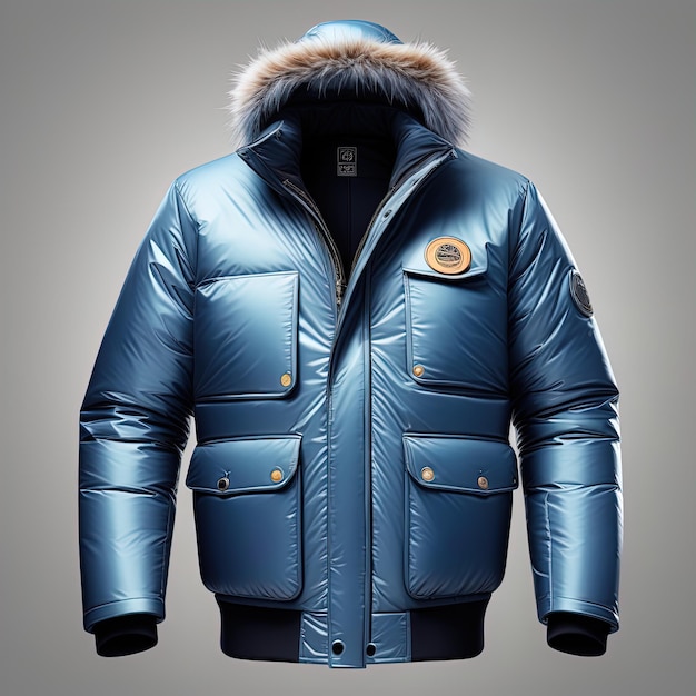 winter jacket on a blue backgroundmen 's blue jacket on a gray background