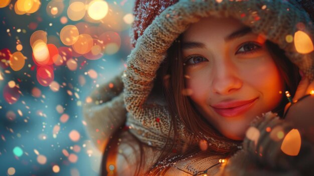 Photo winter joy with a warm smile generative ai