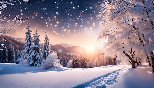 Winter landscape background with stars