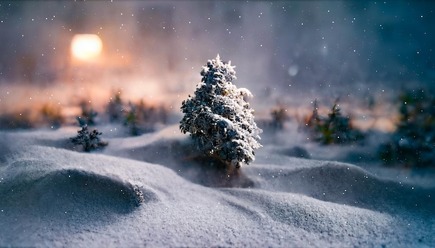 Winter landscape Christmas trees in the snow Snowfall in nature winter nature winter forest 3D illustration