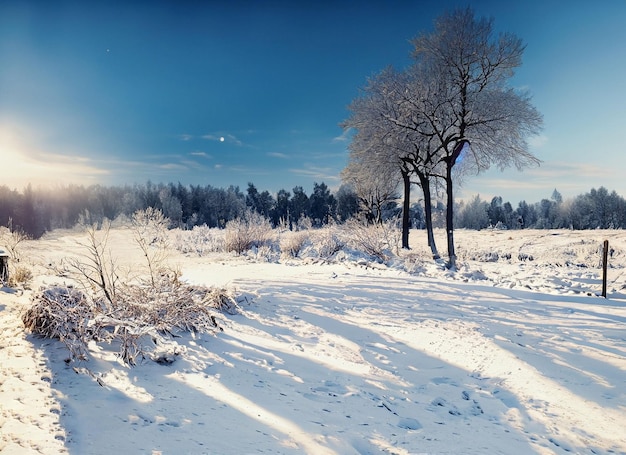 Winter landscape in the country on a sunny day