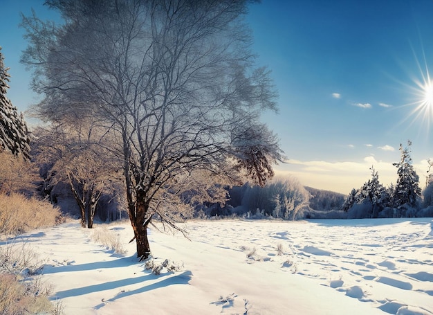 Winter landscape in the country on a sunny day