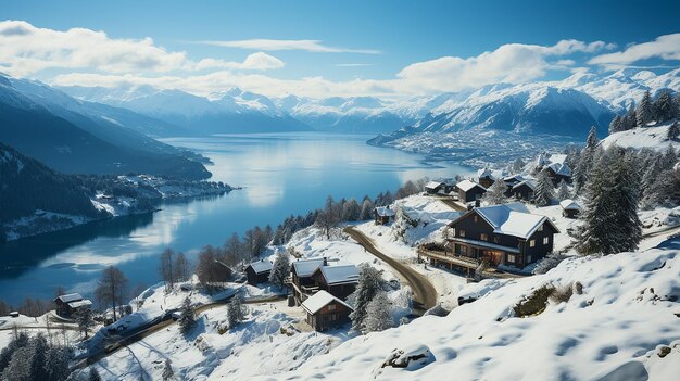 Winter Landscape in Norway Aerial View with Snow Cover