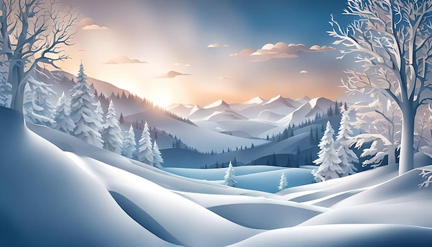 Winter landscape in paper style