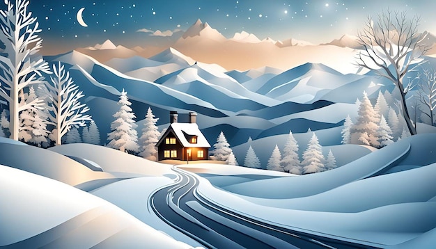 Winter landscape in paper style