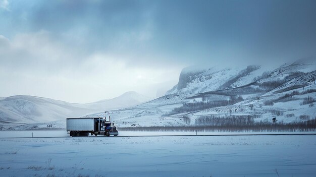 Photo winter landscape rugged semi truck on snowy road