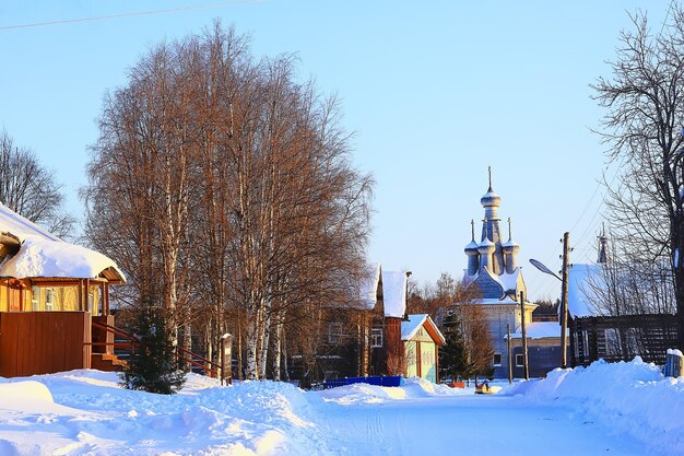 winter landscape russian village north wooden house